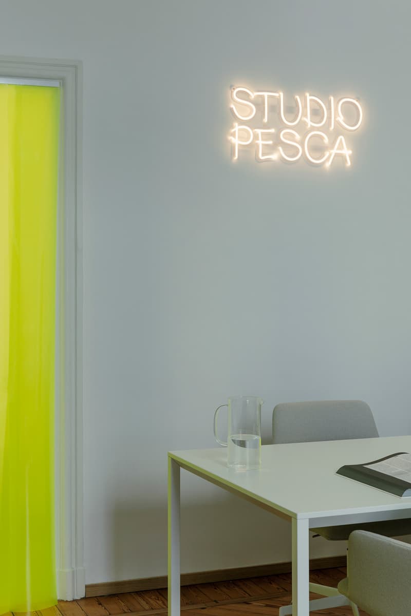 Studio Pesca Opens Spazio Pesca in Milan art gallery creative collaborative hub greta cevenini art direction content production graphic design social media web development and editorial projects  Paolo Sarpi neighborhood Benedetta Gambino coexist space green color contrast furniture material