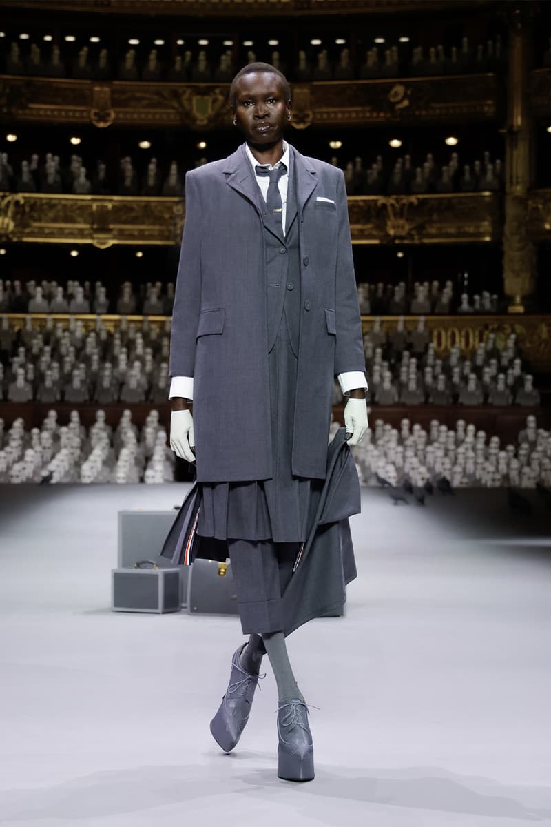 Thom Browne's FW23 Haute Couture Debut Brings the Theatrics to a Grey Palette fall/winter 2023 paris couture week uniformly grey opera garnier