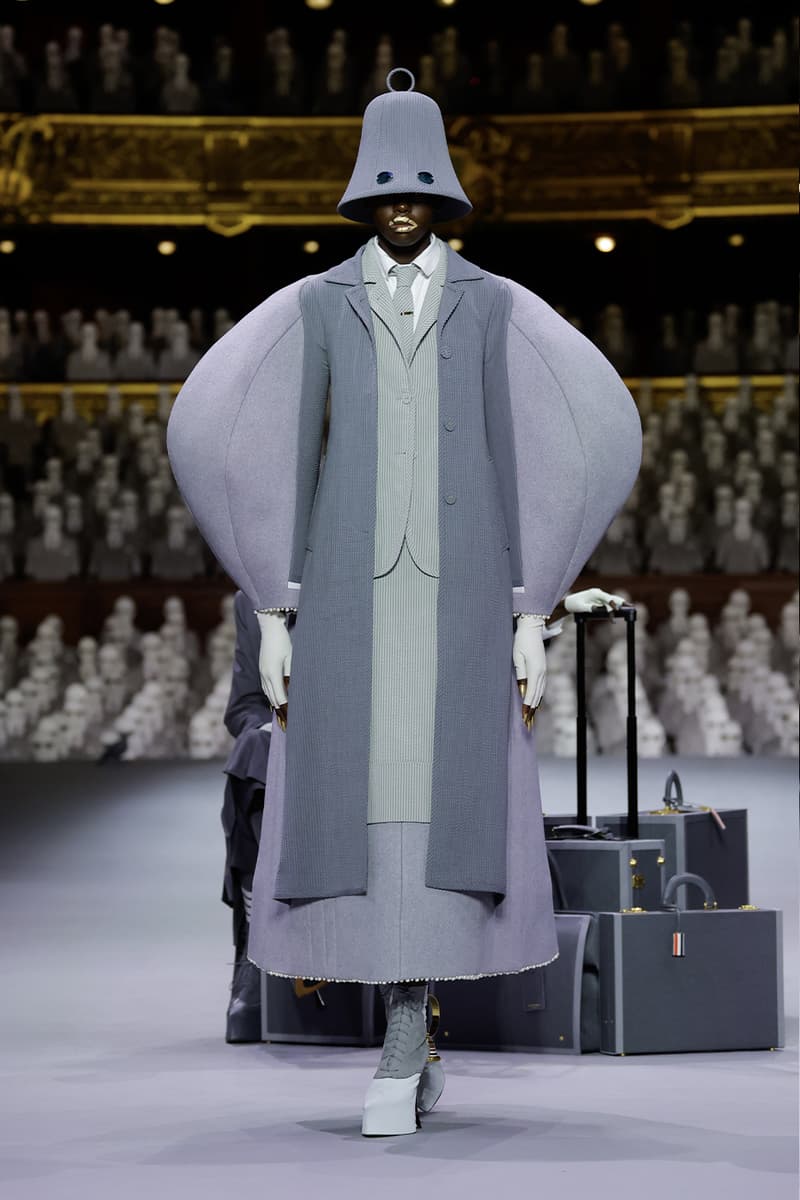 Thom Browne's FW23 Haute Couture Debut Brings the Theatrics to a Grey Palette fall/winter 2023 paris couture week uniformly grey opera garnier