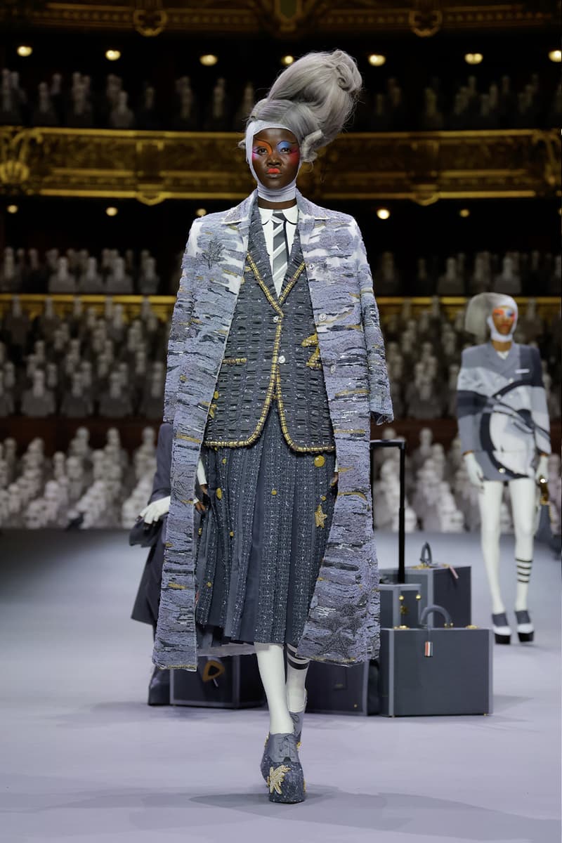 Thom Browne's FW23 Haute Couture Debut Brings the Theatrics to a Grey Palette fall/winter 2023 paris couture week uniformly grey opera garnier