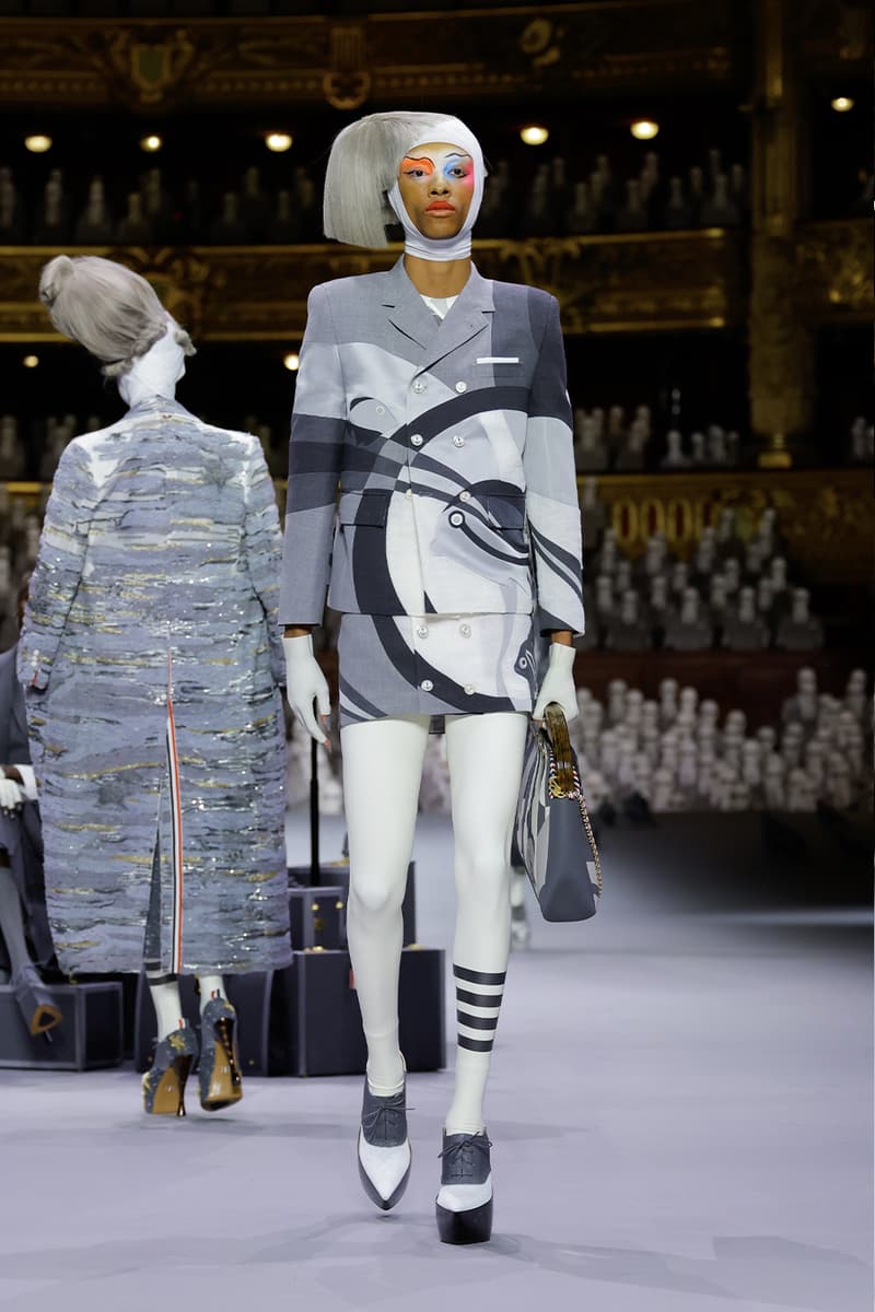 Thom Browne's FW23 Haute Couture Debut Brings the Theatrics to a Grey Palette fall/winter 2023 paris couture week uniformly grey opera garnier