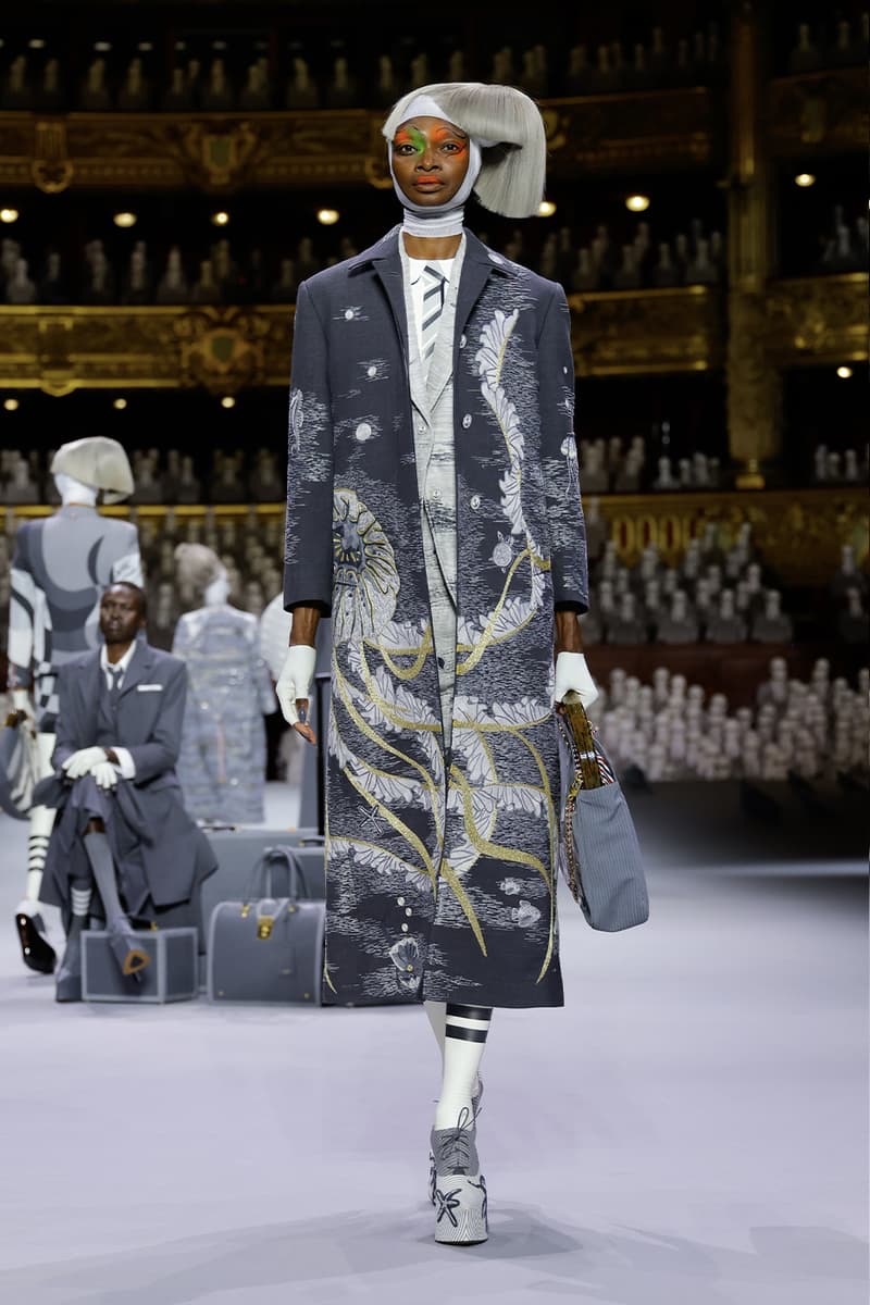 Thom Browne's FW23 Haute Couture Debut Brings the Theatrics to a Grey Palette fall/winter 2023 paris couture week uniformly grey opera garnier