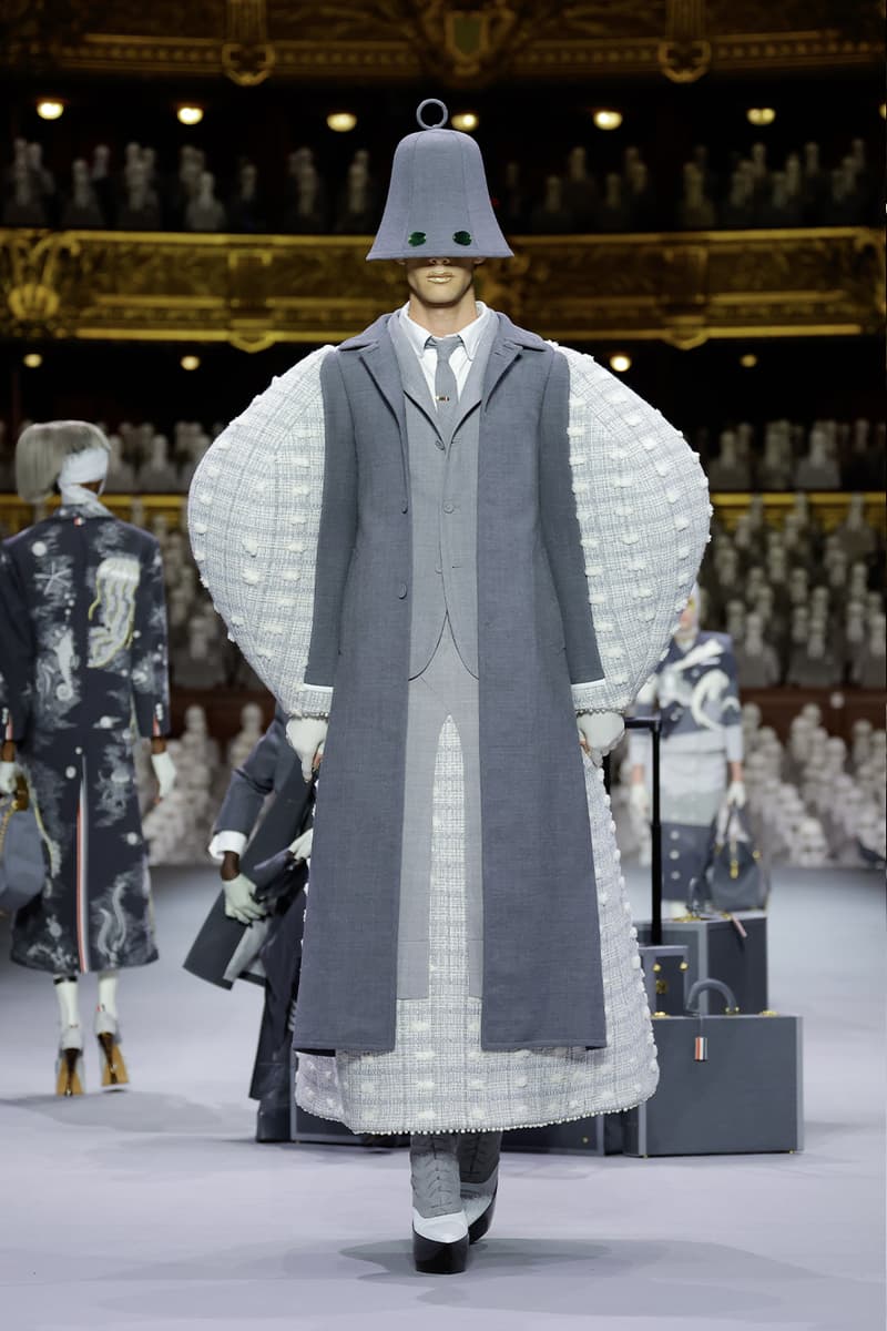 Thom Browne's FW23 Haute Couture Debut Brings the Theatrics to a Grey Palette fall/winter 2023 paris couture week uniformly grey opera garnier