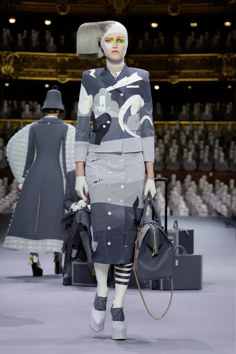 Thom Browne's FW23 Haute Couture Debut Brings the Theatrics to a Grey Palette fall/winter 2023 paris couture week uniformly grey opera garnier