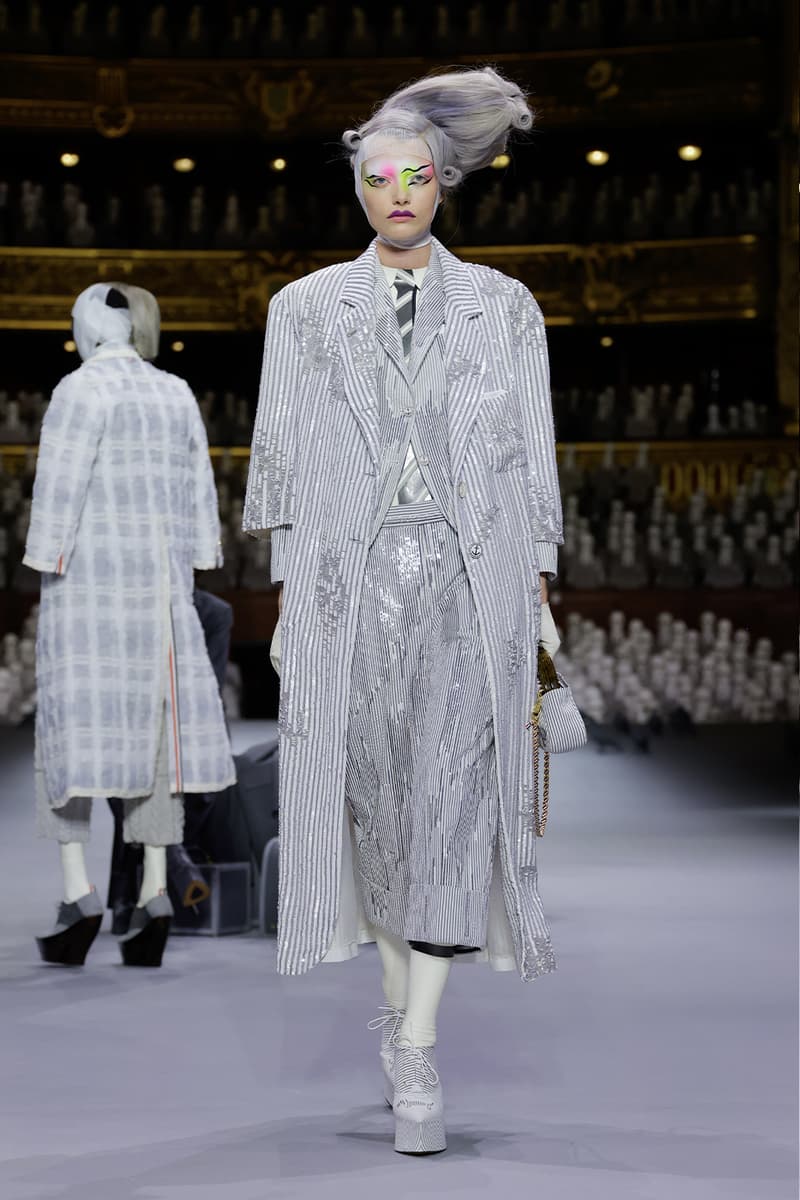 Thom Browne's FW23 Haute Couture Debut Brings the Theatrics to a Grey Palette fall/winter 2023 paris couture week uniformly grey opera garnier