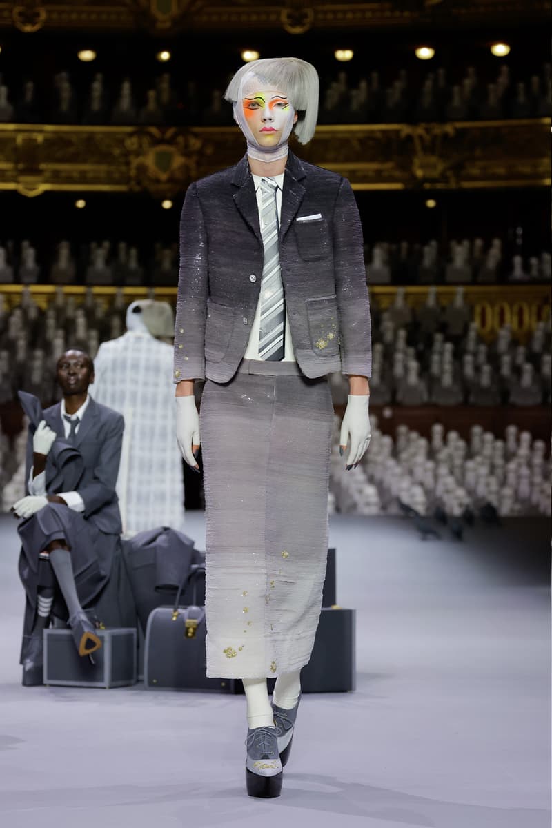 Thom Browne's FW23 Haute Couture Debut Brings the Theatrics to a Grey Palette fall/winter 2023 paris couture week uniformly grey opera garnier