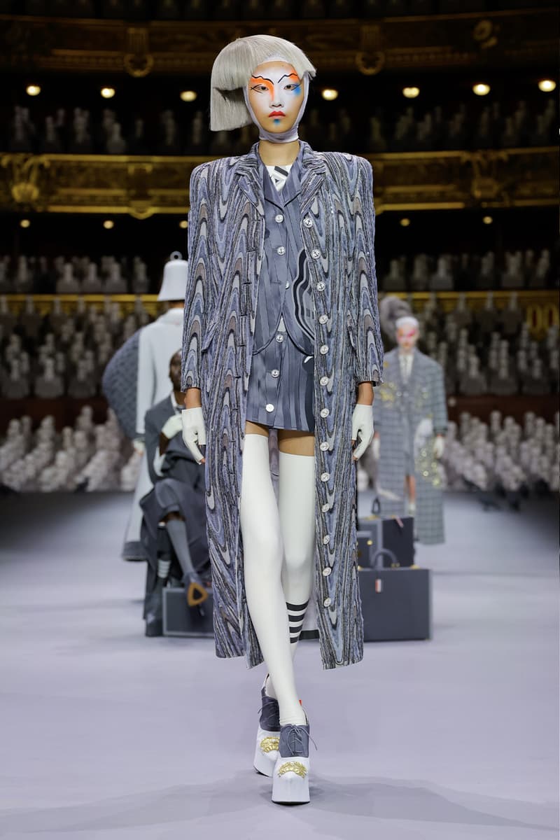 Thom Browne's FW23 Haute Couture Debut Brings the Theatrics to a Grey Palette fall/winter 2023 paris couture week uniformly grey opera garnier