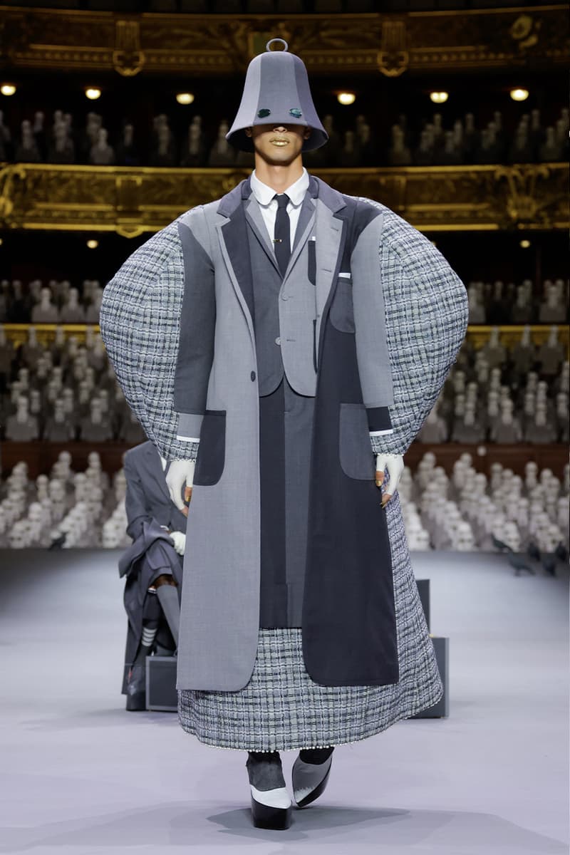 Thom Browne's FW23 Haute Couture Debut Brings the Theatrics to a Grey Palette fall/winter 2023 paris couture week uniformly grey opera garnier