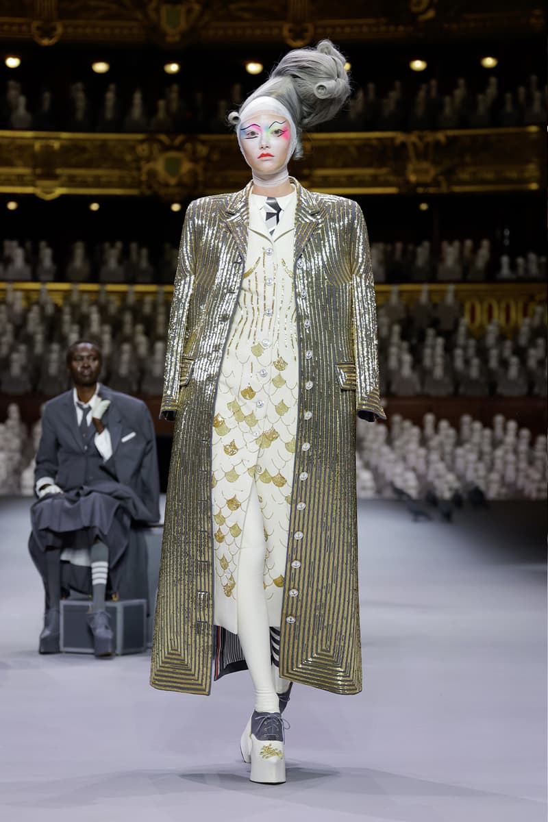 Thom Browne's FW23 Haute Couture Debut Brings the Theatrics to a Grey Palette fall/winter 2023 paris couture week uniformly grey opera garnier