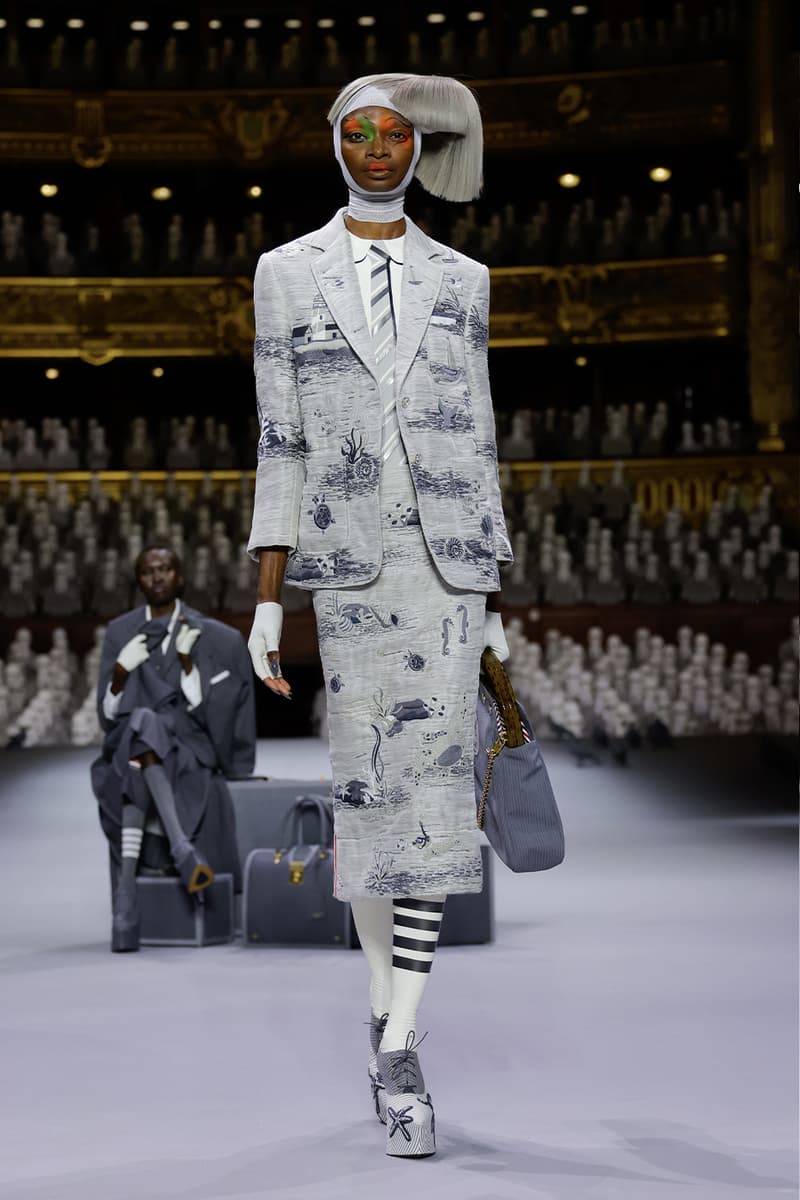 Thom Browne's FW23 Haute Couture Debut Brings the Theatrics to a Grey Palette fall/winter 2023 paris couture week uniformly grey opera garnier