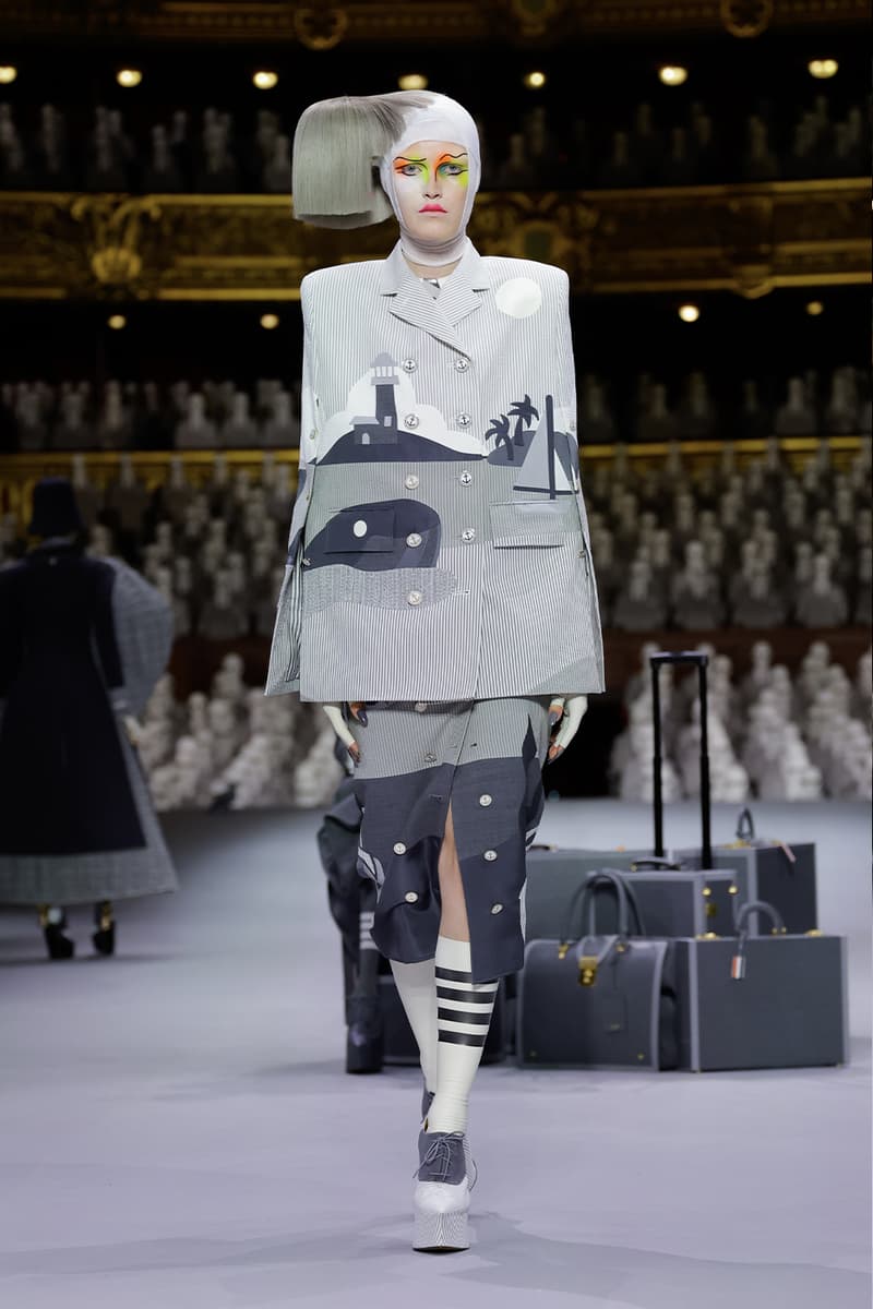 Thom Browne's FW23 Haute Couture Debut Brings the Theatrics to a Grey Palette fall/winter 2023 paris couture week uniformly grey opera garnier