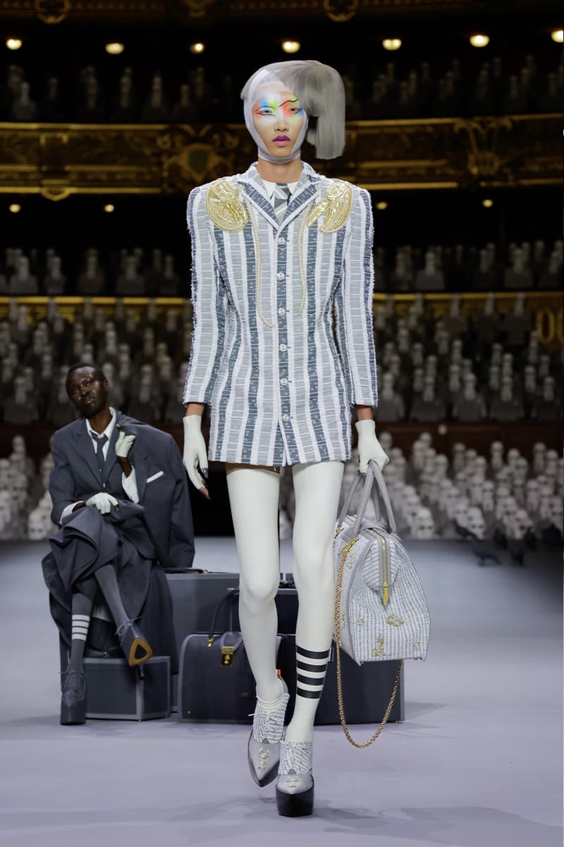 Thom Browne's FW23 Haute Couture Debut Brings the Theatrics to a Grey Palette fall/winter 2023 paris couture week uniformly grey opera garnier