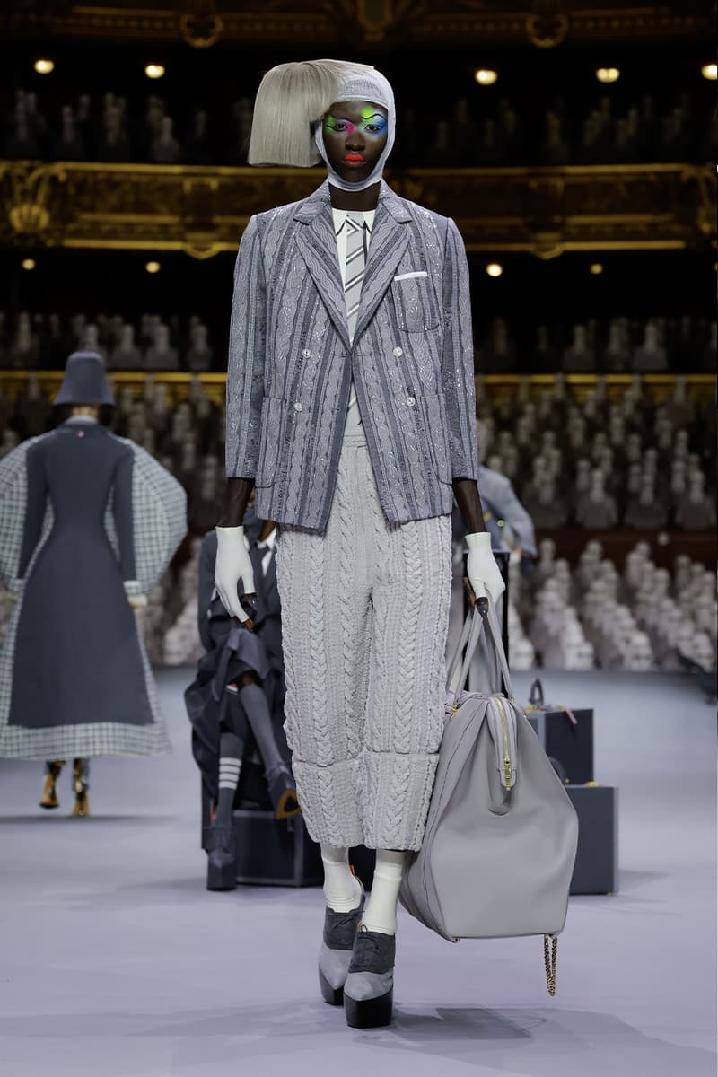 Thom Browne's FW23 Haute Couture Debut Brings the Theatrics to a Grey Palette fall/winter 2023 paris couture week uniformly grey opera garnier