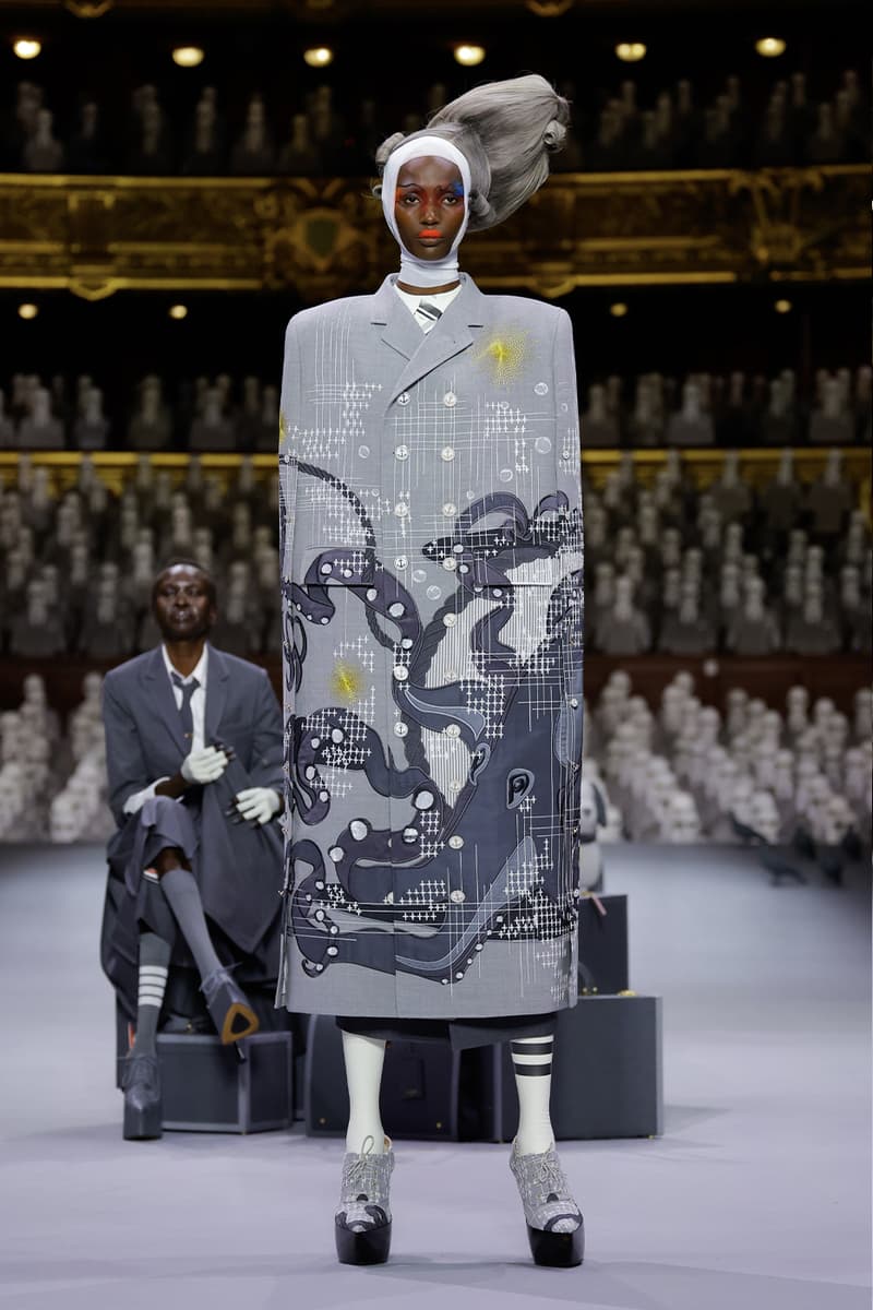 Thom Browne's FW23 Haute Couture Debut Brings the Theatrics to a Grey Palette fall/winter 2023 paris couture week uniformly grey opera garnier