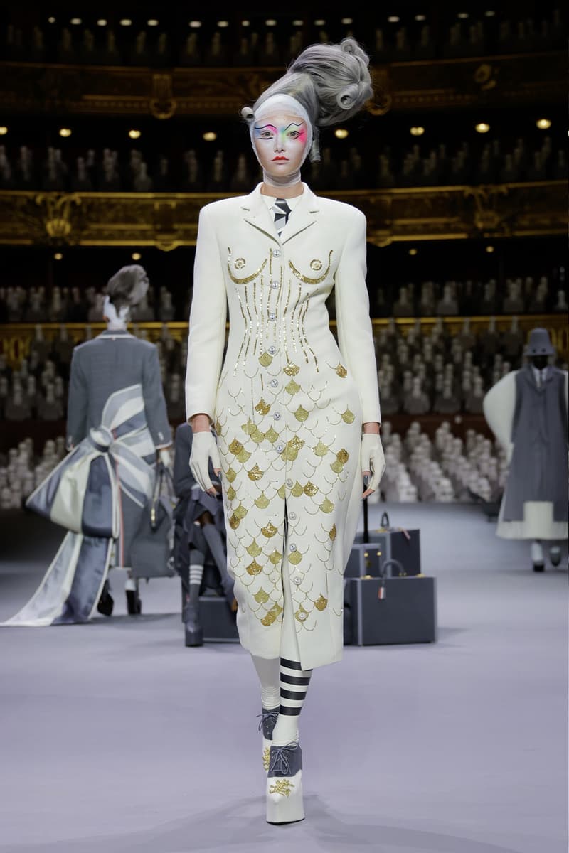 Thom Browne's FW23 Haute Couture Debut Brings the Theatrics to a Grey Palette fall/winter 2023 paris couture week uniformly grey opera garnier