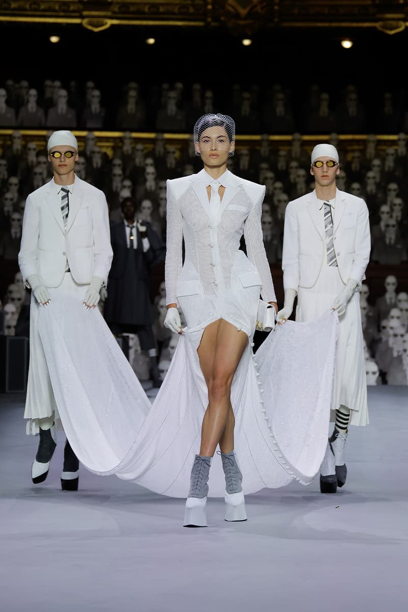 Thom Browne's FW23 Haute Couture Debut Brings the Theatrics to a Grey Palette fall/winter 2023 paris couture week uniformly grey opera garnier