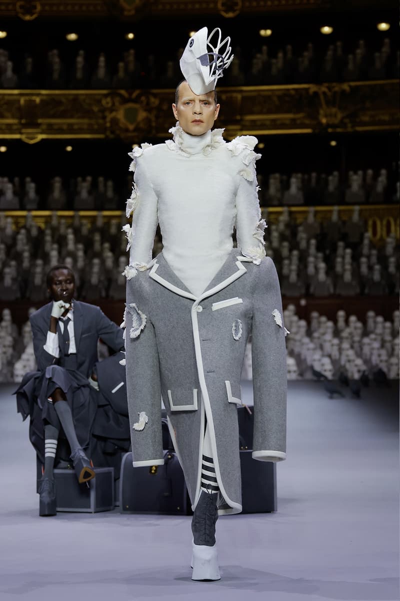 Thom Browne's FW23 Haute Couture Debut Brings the Theatrics to a Grey Palette fall/winter 2023 paris couture week uniformly grey opera garnier