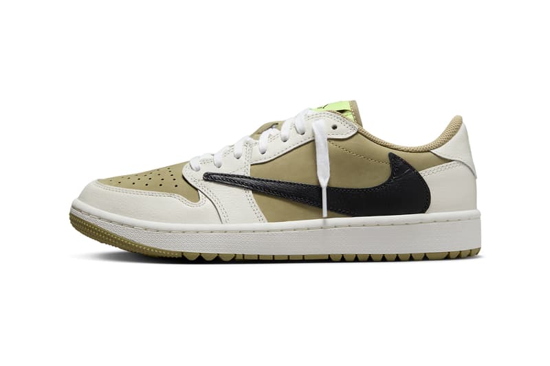 Travis Scott Air Jordan 1 Low Golf First Look Release Info FZ3124-200 Date Buy Price Neutral Olive Black Sail Light Lemon Twist