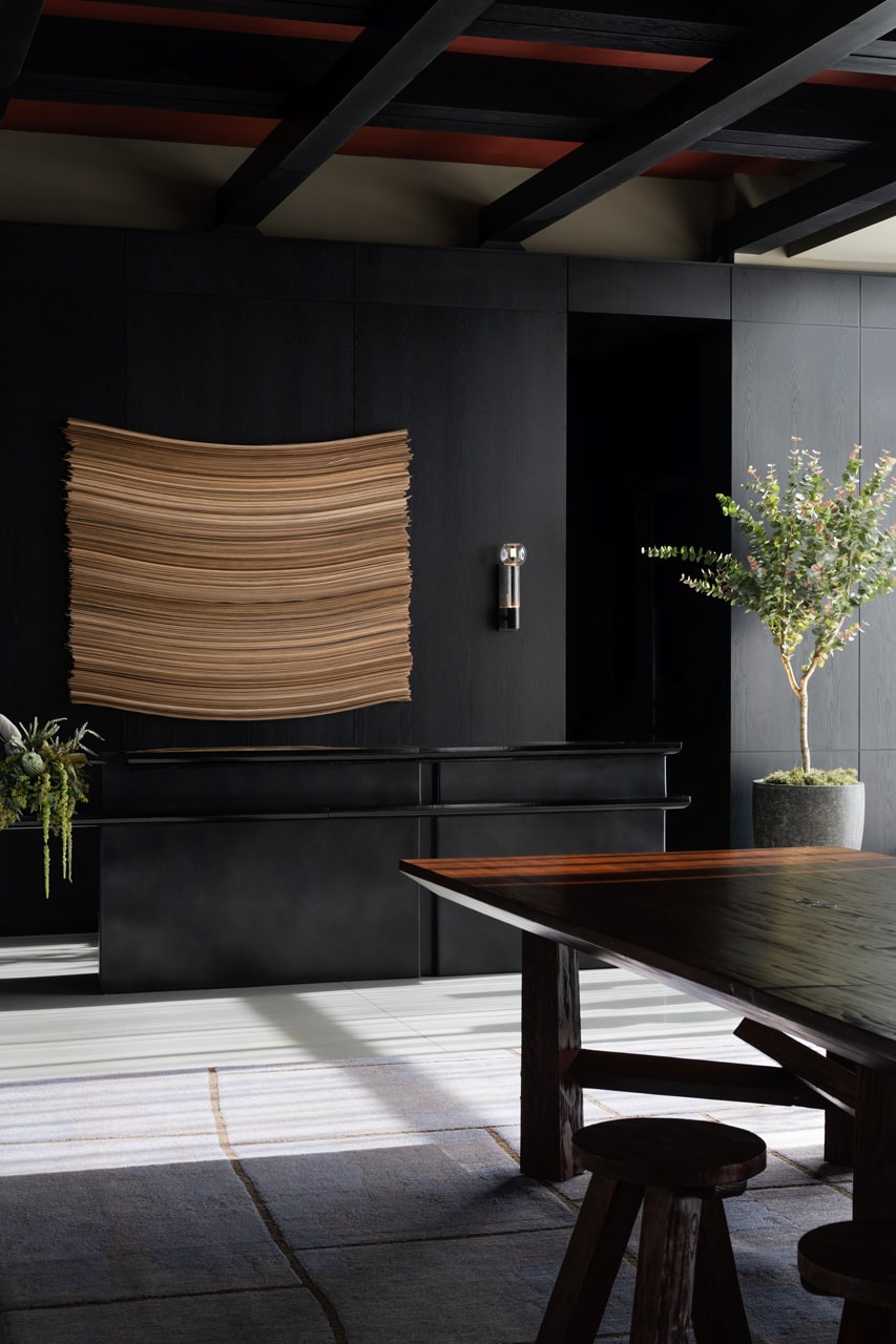 Yabu Pushelberg Designs New Dual Branded LA Hotels los angeles the moxy marriott the ac hotel spanish hacienda aesthetic wood birch california elevated designs sophisticated George Yabu and Glenn Pushelberg custom display installation floral furniture oak design art