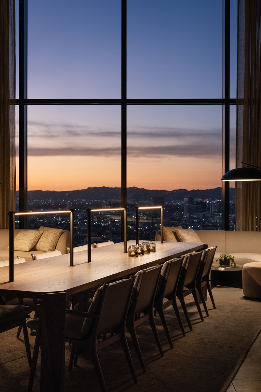 Yabu Pushelberg Designs New Dual Branded LA Hotels los angeles the moxy marriott the ac hotel spanish hacienda aesthetic wood birch california elevated designs sophisticated George Yabu and Glenn Pushelberg custom display installation floral furniture oak design art