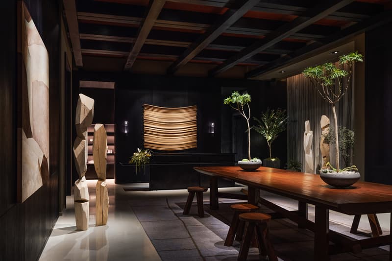 Yabu Pushelberg Designs New Dual Branded LA Hotels los angeles the moxy marriott the ac hotel spanish hacienda aesthetic wood birch california elevated designs sophisticated George Yabu and Glenn Pushelberg custom display installation floral furniture oak design art