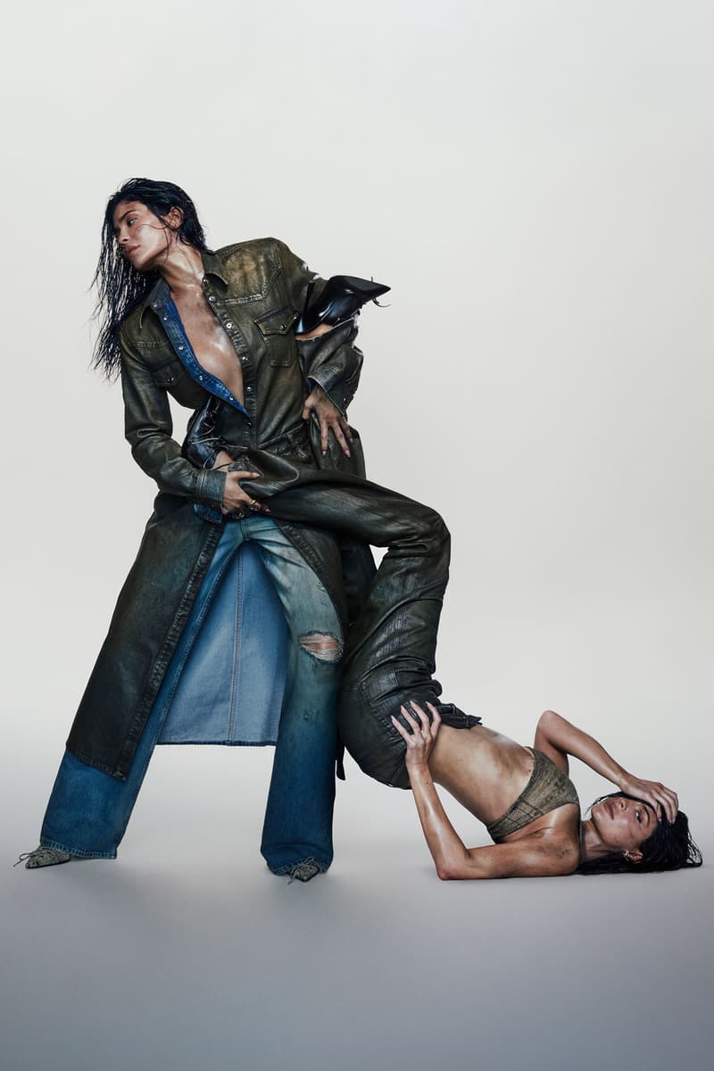 Kylie Jenner Fronts Acne Studios' FW23 Denim Campaign down and dirty twin doppleganger body paint mud muddy topless kendall jenner swedish sweden denim stockholm label luxury fall winter 2023 kim khloe kourtney kardashian clone jonny johansson wet hair sunglasses accessories 2021 2023 