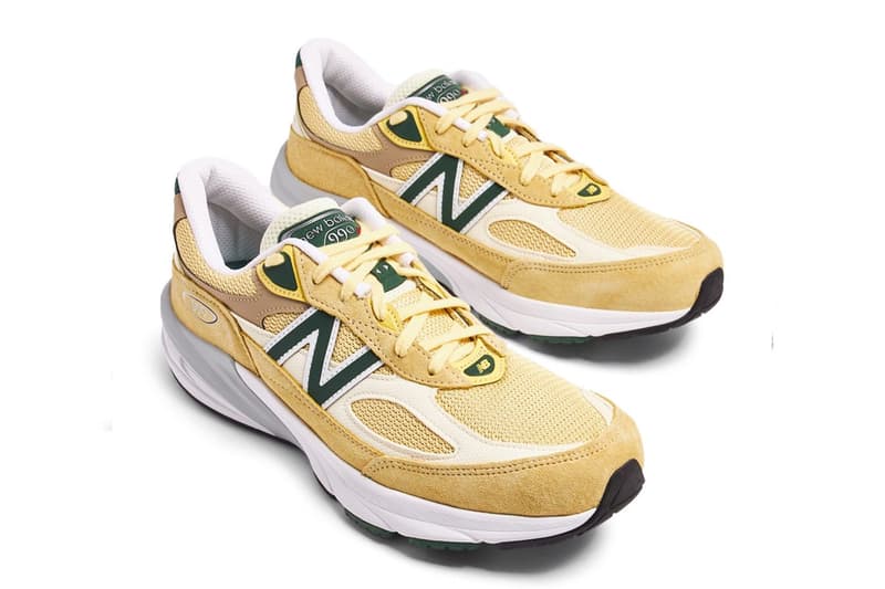 New Balance 990V6 Made in USA Arrives in "Pale Yellow" U990TE6 Pale Yellow/Forest Green everyday sneaker