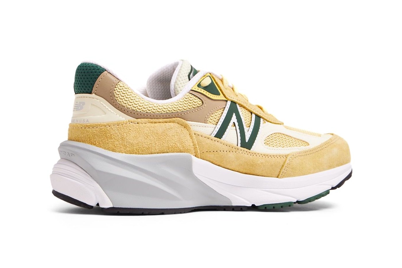New Balance 990V6 Made in USA Arrives in "Pale Yellow" U990TE6 Pale Yellow/Forest Green everyday sneaker