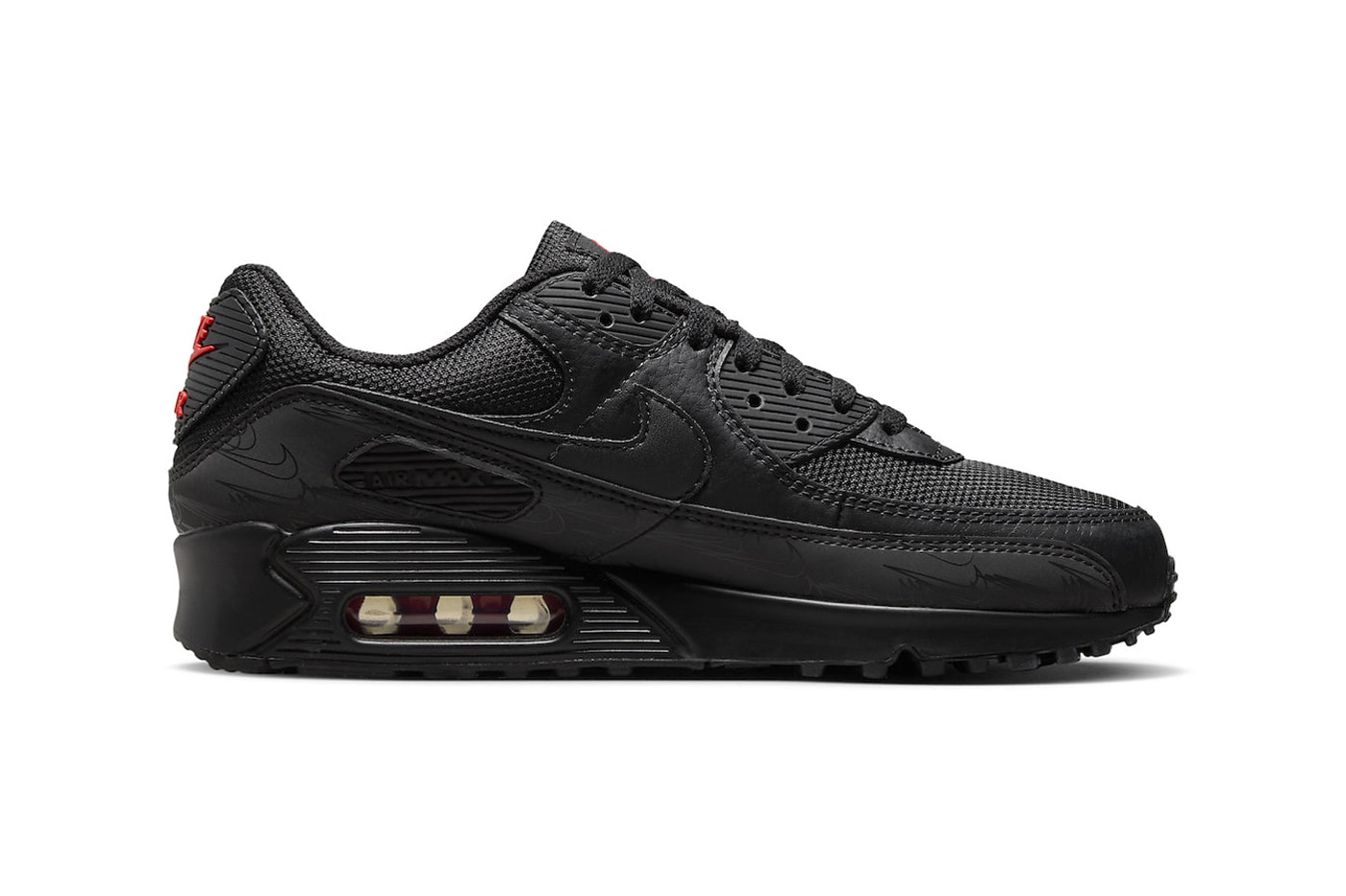 Nike Air Max 90 "Black Reflective" Has Arrived DZ4504-003 release info swoosh stealthy all black sneaker