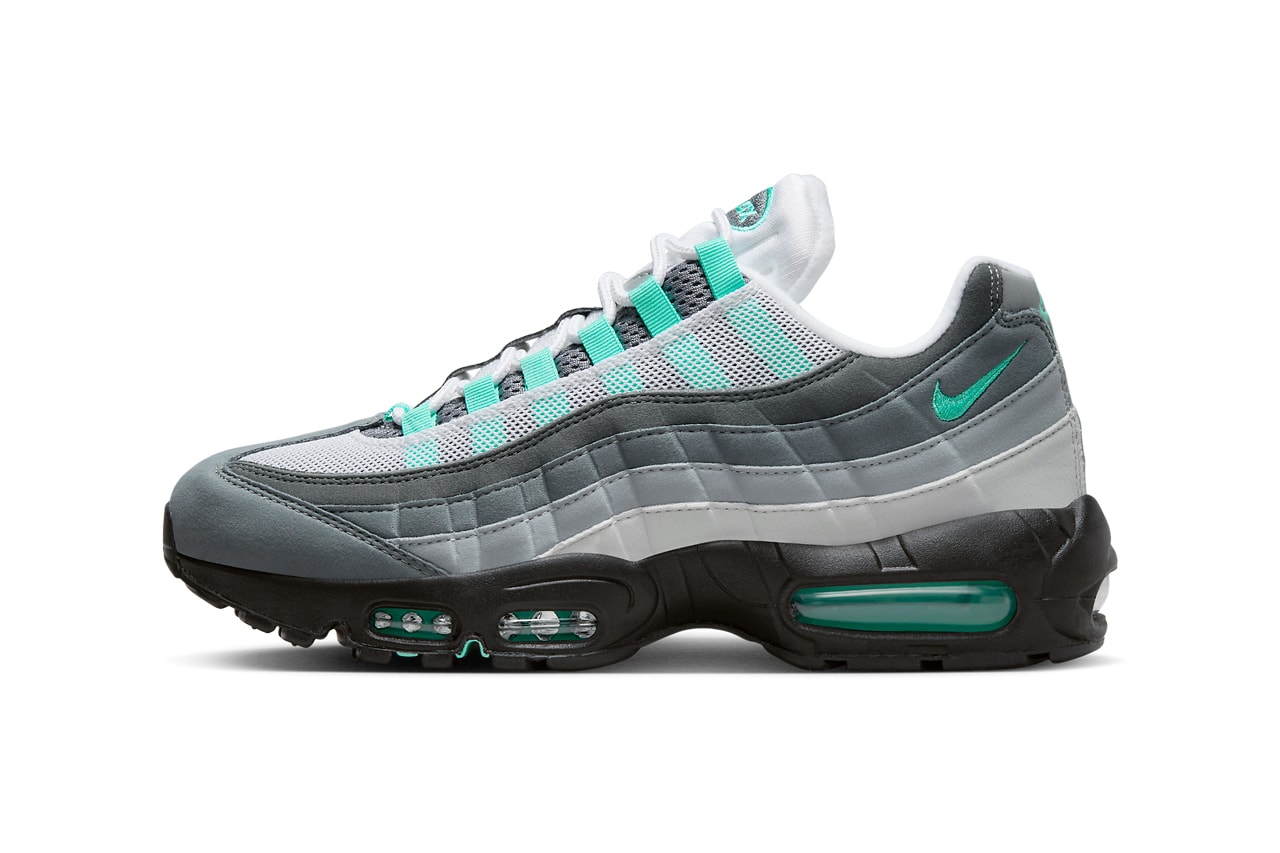First Look at Nike Air Max 95 "Hyper Turquoise" FV4710-100 White/Hyper Turquoise-Iron Grey-Cool Grey-Wolf Grey-Photon Dust release date info store list buying guide photos price