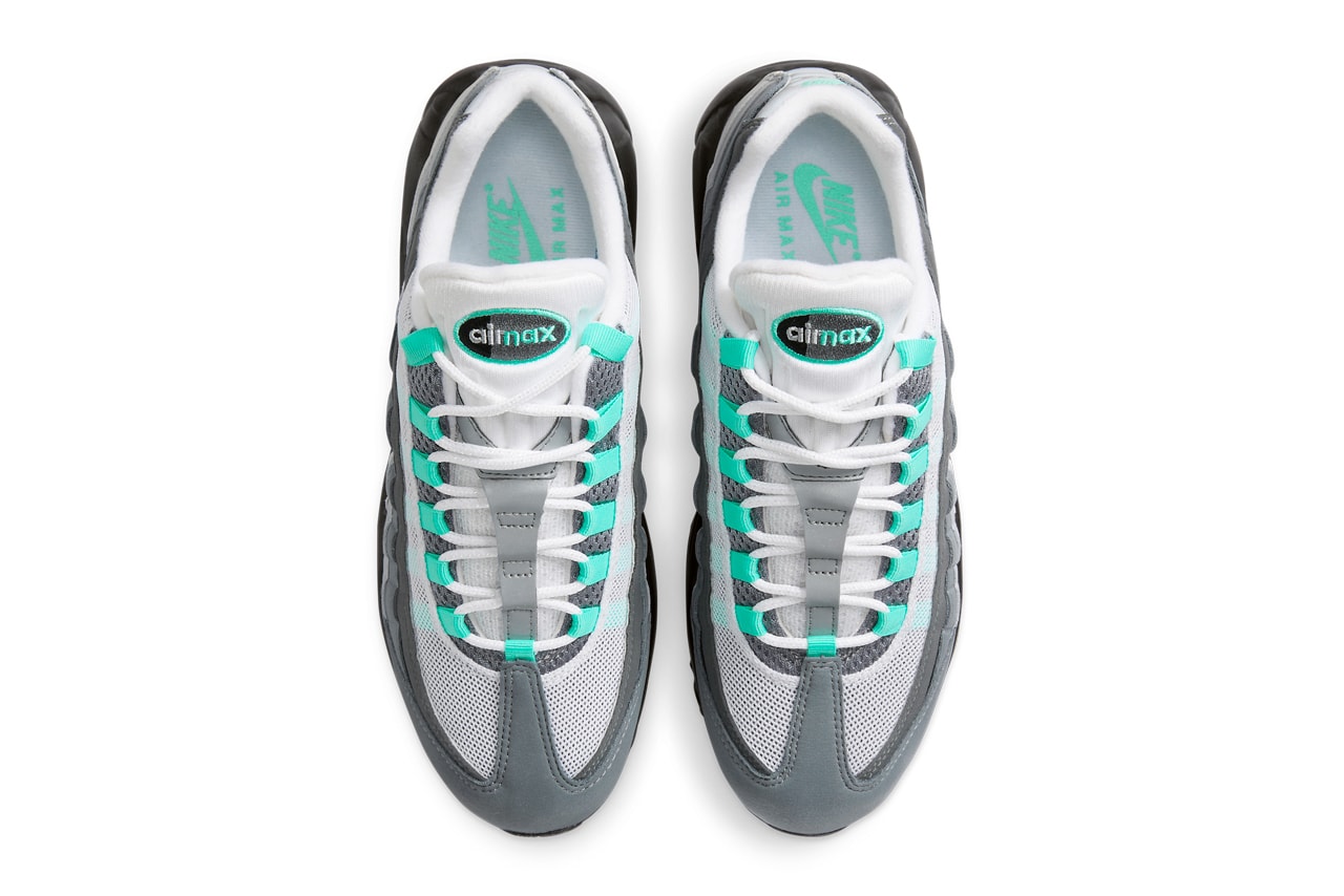 First Look at Nike Air Max 95 "Hyper Turquoise" FV4710-100 White/Hyper Turquoise-Iron Grey-Cool Grey-Wolf Grey-Photon Dust release date info store list buying guide photos price
