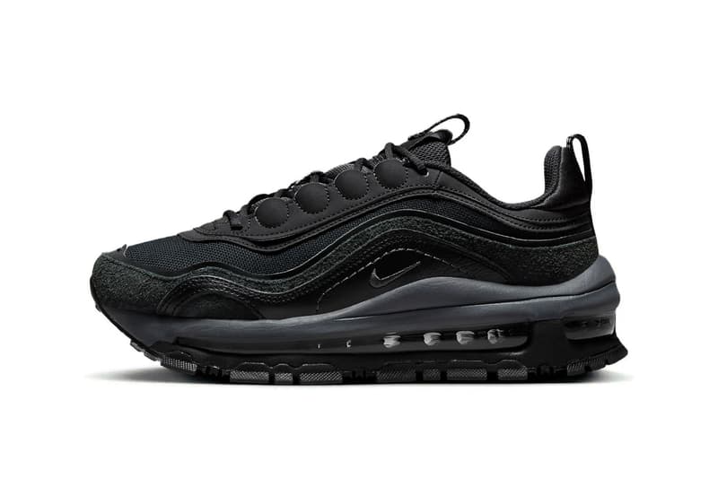 Nike Air Max 97 Futura Surfaces in Stealthy "Triple Black" FB4496-002 release info swoosh sneakers oversized technical dad shoes subtle all black