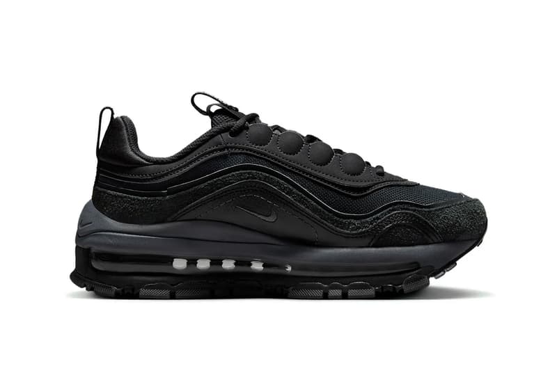 Nike Air Max 97 Futura Surfaces in Stealthy "Triple Black" FB4496-002 release info swoosh sneakers oversized technical dad shoes subtle all black