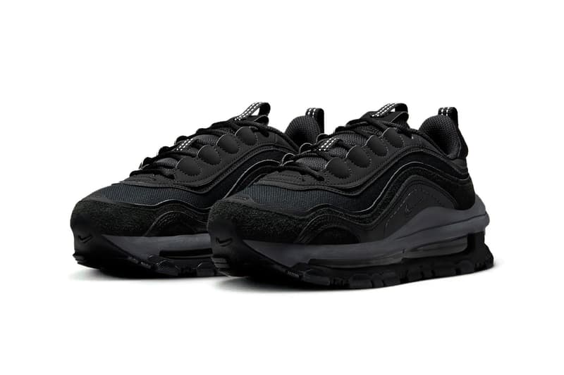 Nike Air Max 97 Futura Surfaces in Stealthy "Triple Black" FB4496-002 release info swoosh sneakers oversized technical dad shoes subtle all black