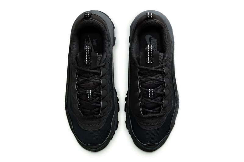 Nike Air Max 97 Futura Surfaces in Stealthy "Triple Black" FB4496-002 release info swoosh sneakers oversized technical dad shoes subtle all black