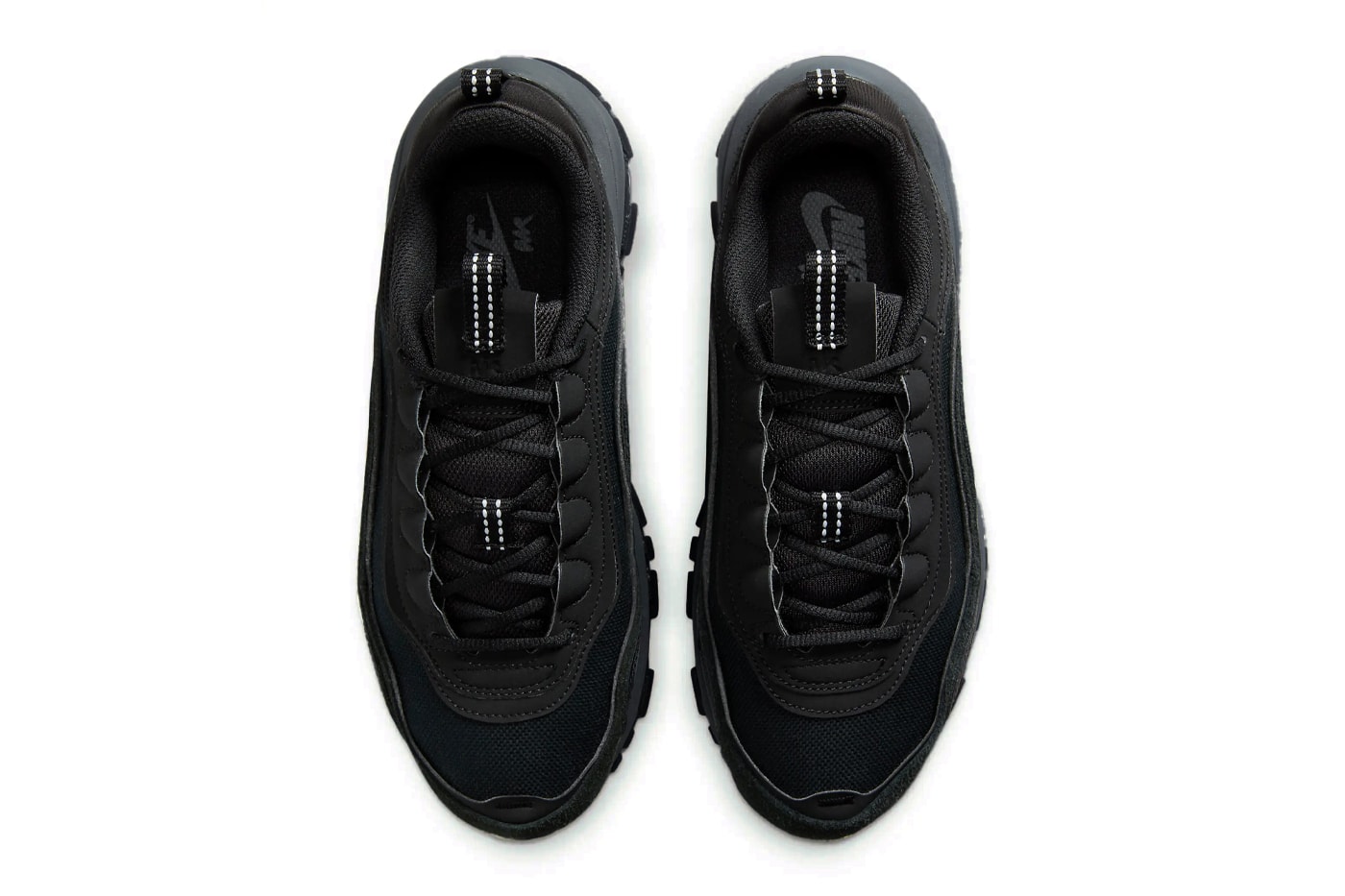 Nike Air Max 97 Futura Surfaces in Stealthy "Triple Black" FB4496-002 release info swoosh sneakers oversized technical dad shoes subtle all black