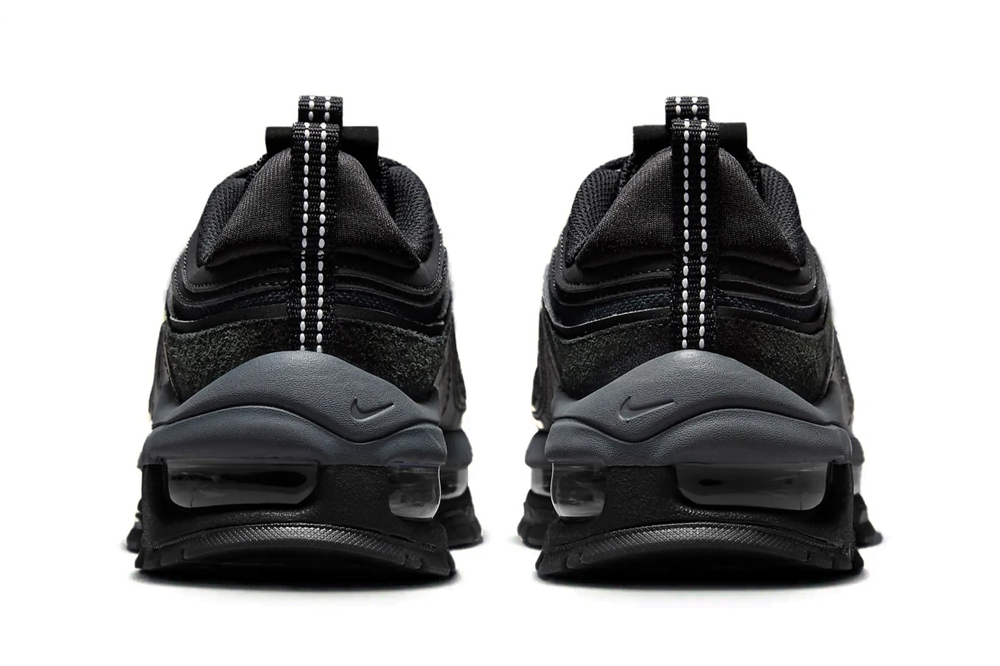 Nike Air Max 97 Futura Surfaces in Stealthy "Triple Black" FB4496-002 release info swoosh sneakers oversized technical dad shoes subtle all black