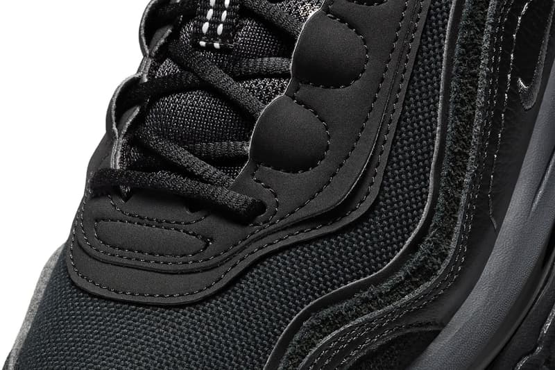 Nike Air Max 97 Futura Surfaces in Stealthy "Triple Black" FB4496-002 release info swoosh sneakers oversized technical dad shoes subtle all black