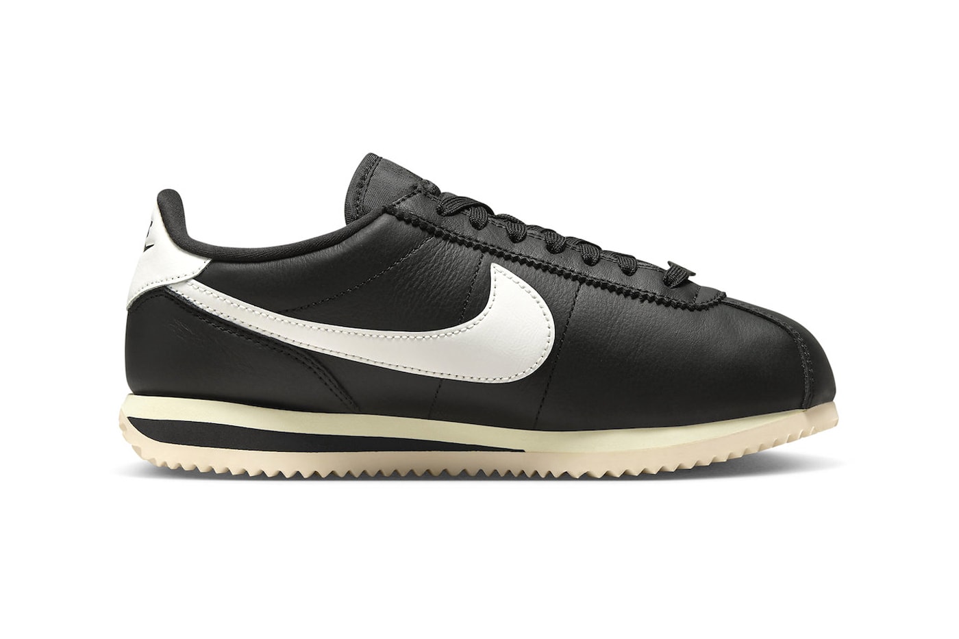 The Nike Cortez Gets the Aged Treatment in "Black/Sail" FB6877-001 Black/Sail-Alabaster retro swoosh sneakers