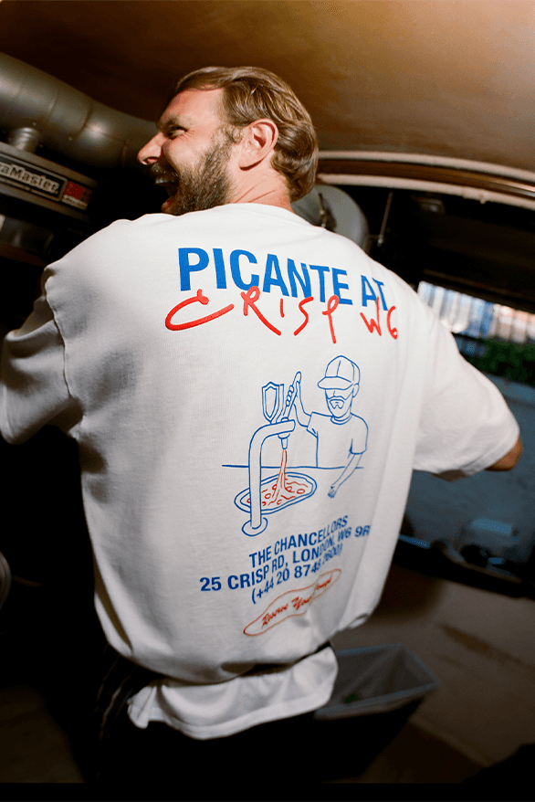 PICANTE Crisp W6 Pizza Collaboration London uk Carl McCluskey streetwear menswear