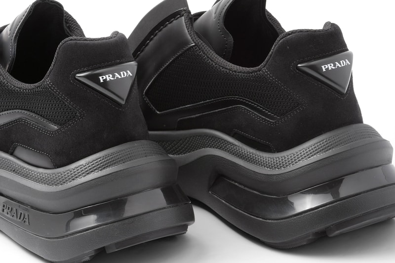 Prada Brushed leather sneakers with bike fabric and suede elements Garnet Black Vanilla White Fall Winter 2023 Runway Raf Simons