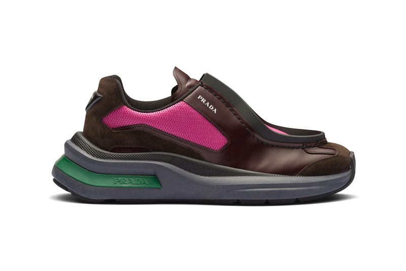 Prada Brushed leather sneakers with bike fabric and suede elements Garnet Black Vanilla White Fall Winter 2023 Runway Raf Simons