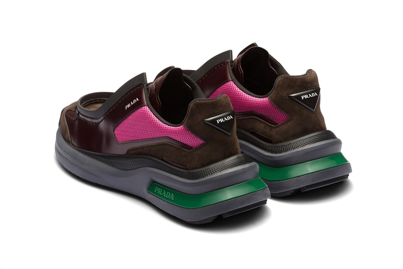 Prada Brushed leather sneakers with bike fabric and suede elements Garnet Black Vanilla White Fall Winter 2023 Runway Raf Simons