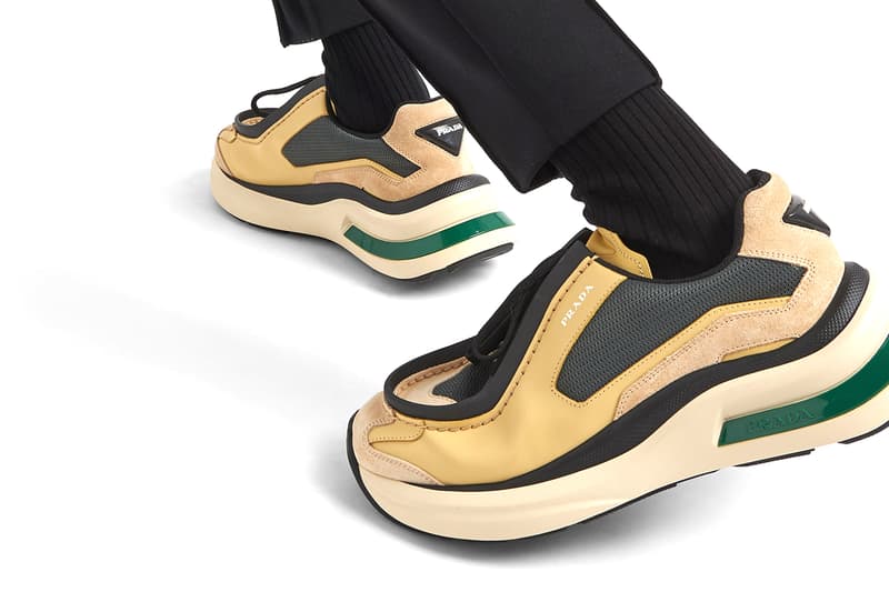 Prada Brushed leather sneakers with bike fabric and suede elements Garnet Black Vanilla White Fall Winter 2023 Runway Raf Simons