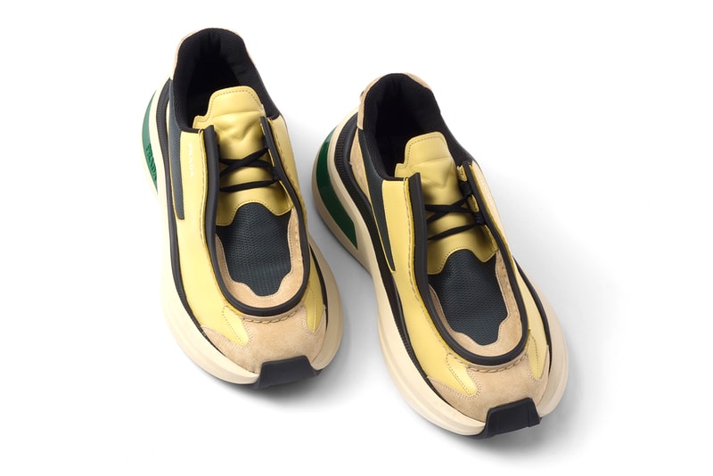 Prada Brushed leather sneakers with bike fabric and suede elements Garnet Black Vanilla White Fall Winter 2023 Runway Raf Simons