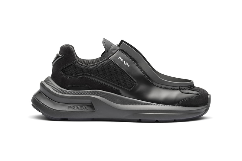Prada Brushed leather sneakers with bike fabric and suede elements Garnet Black Vanilla White Fall Winter 2023 Runway Raf Simons