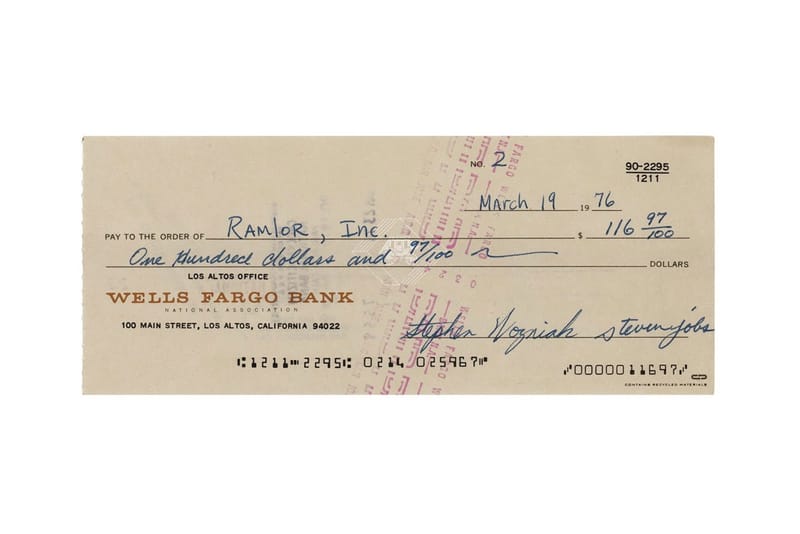 A 1976 Apple Check Signed by Steve Jobs and Steve Wozniak Is Up for Auction