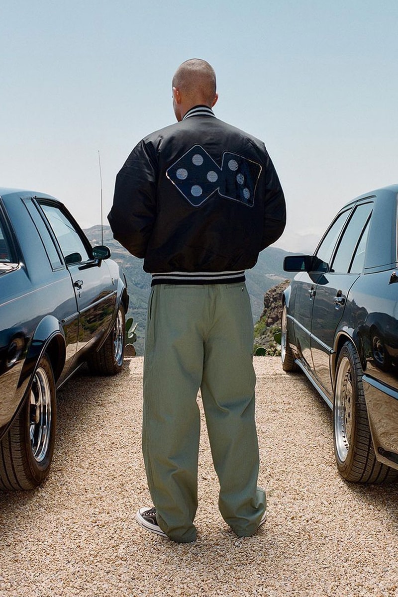stussy fall winter 2023 collection lookbook puffer knit sweaters denim jacket vest trucker hats dice cargo pants zip up jacket release date info store list buying guide photos price 