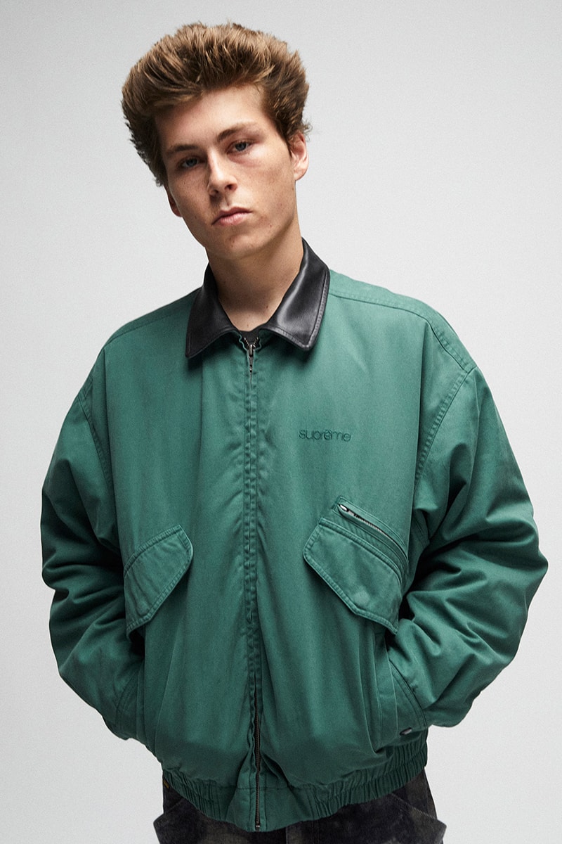 Supreme Leather Collar Utility Jacket Green Men's - FW23 - US