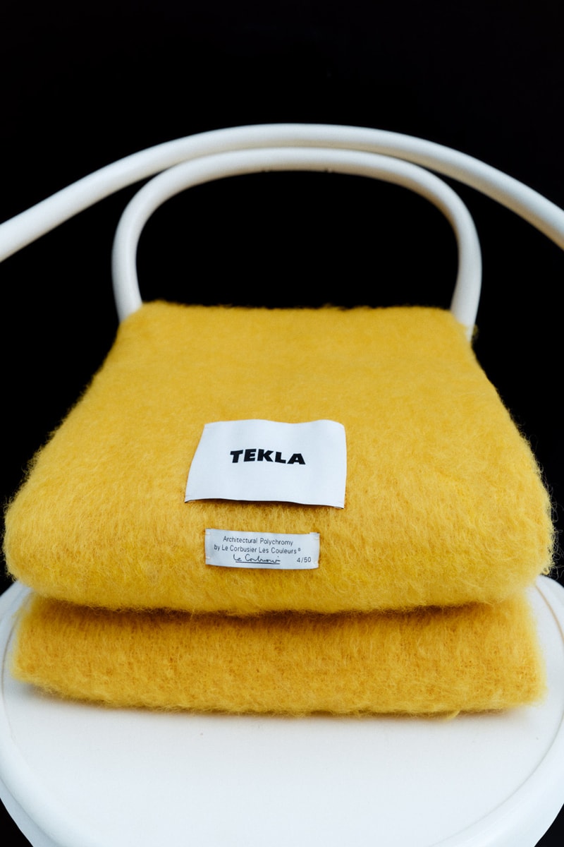 Tekla Draws Inspiration from Le Corbusier for Third Blanket Collection architect modernist project palette colorway mohair blanket capsule home good cashmere lambswool homeware design red orange yellow green spain brush 